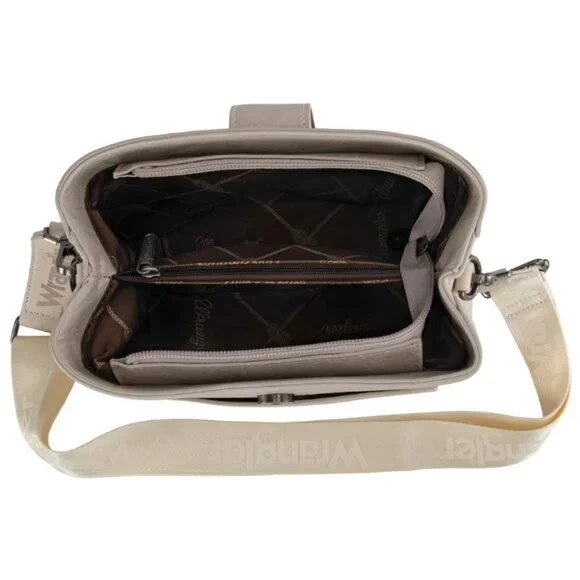 SOLD OUT! Wrangler Vintage Crossbody Purse, Adjustable Strap, 4 Compartments - Picture 4 of 5